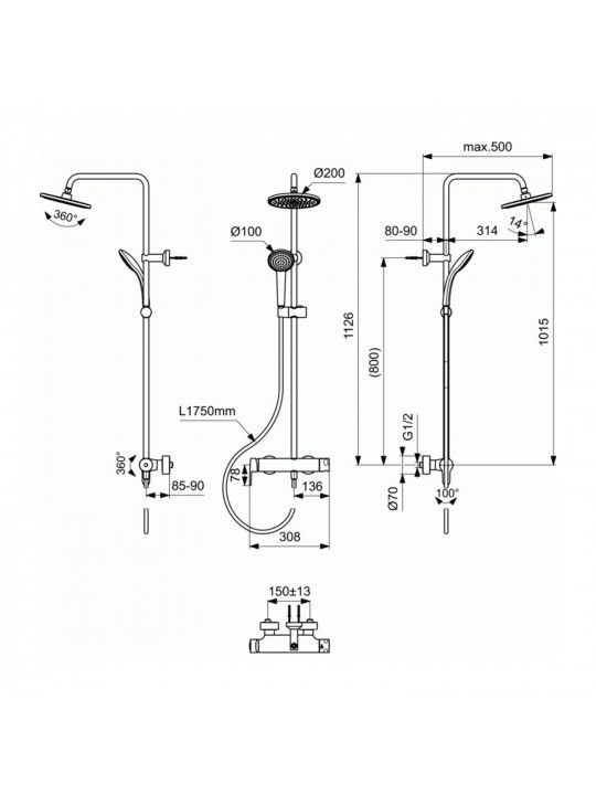 Ցնցուղ-ծորակ IDEAL STANDARD CERAFINE O SHRSYS MXR SL EX CHROME (BC750AA)