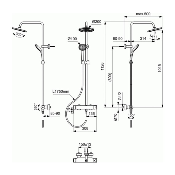 Ցնցուղ-ծորակ IDEAL STANDARD CERAFINE O SHRSYS MXR SL EX CHROME (BC750AA)