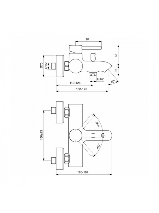 Душ-кран IDEAL STANDARD CERALINE BSH MXR EXPSD CHROME (BC199AA)