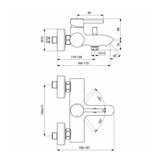 Душ-кран IDEAL STANDARD CERALINE BSH MXR EXPSD CHROME (BC199AA)