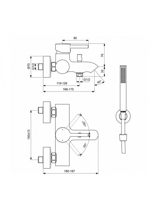 Shower-tap IDEAL STANDARD CERALINE BSH MXR EXPSD SBLK&KIT (BC270XG)