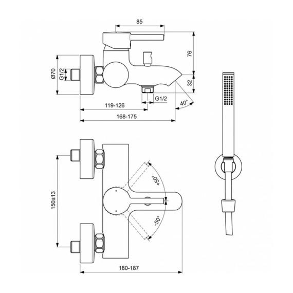Ցնցուղ-ծորակ IDEAL STANDARD CERALINE BSH MXR EXPSD SBLK&KIT (BC270XG)