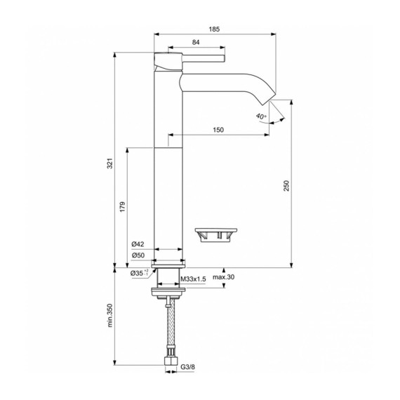 Душ-кран IDEAL STANDARD CERALINE BSN MXR RMTD SBLK VSL 5LPM (BC269XG)