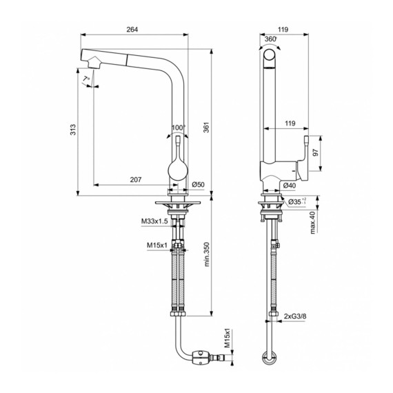 Ցնցուղ-ծորակ IDEAL STANDARD CERALOOK SNK MXR SDE/HDL PO HS/1F BLUEST (BC176AA)