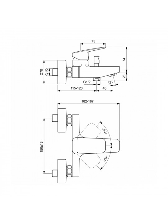 Shower-tap IDEAL STANDARD CERAPLAN BSH MXR EXPSD CHROME (BD256AA)