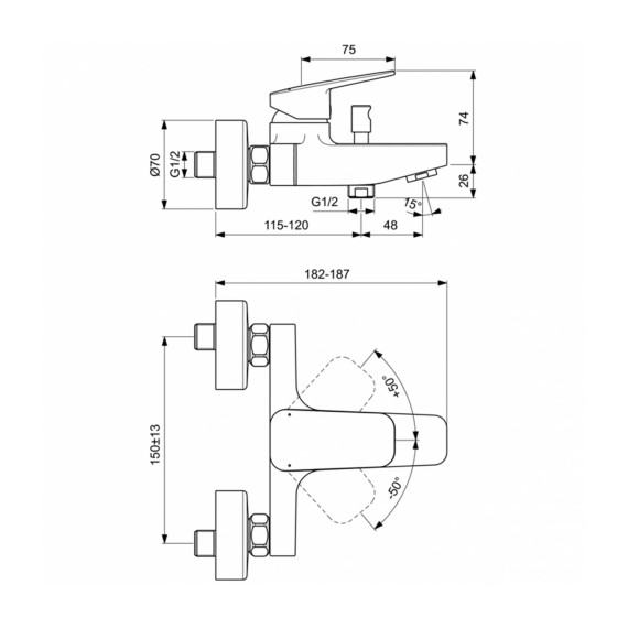 Душ-кран IDEAL STANDARD CERAPLAN BSH MXR EXPSD CHROME (BD256AA)
