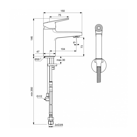 Душ-кран IDEAL STANDARD CERAPLAN BSN MSR H75 RMTD&HS/ABL (BD231AA)