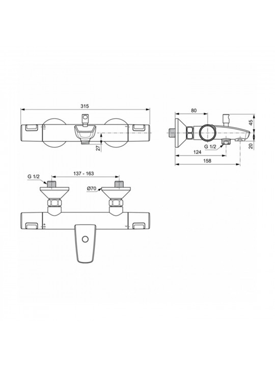 Душ-кран IDEAL STANDARD CERATHERM T25 BSH MXR EXPSD (A7206AA)