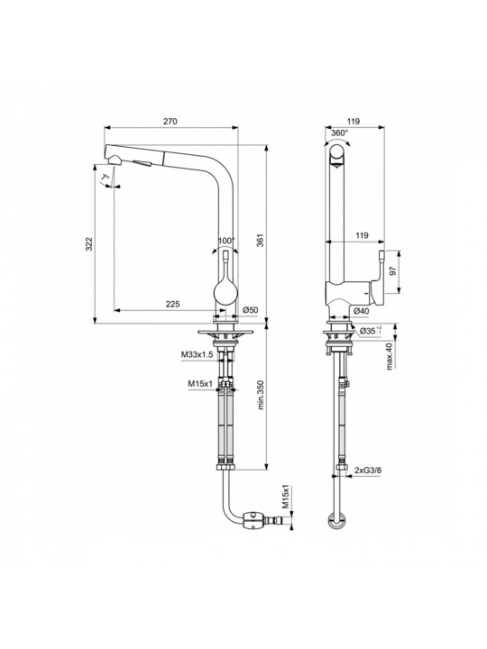 Душ-кран IDEAL STANDARD CLOOK SNK MXR SDE/HDL P/O HS/2F/BLACK (BC178AA)