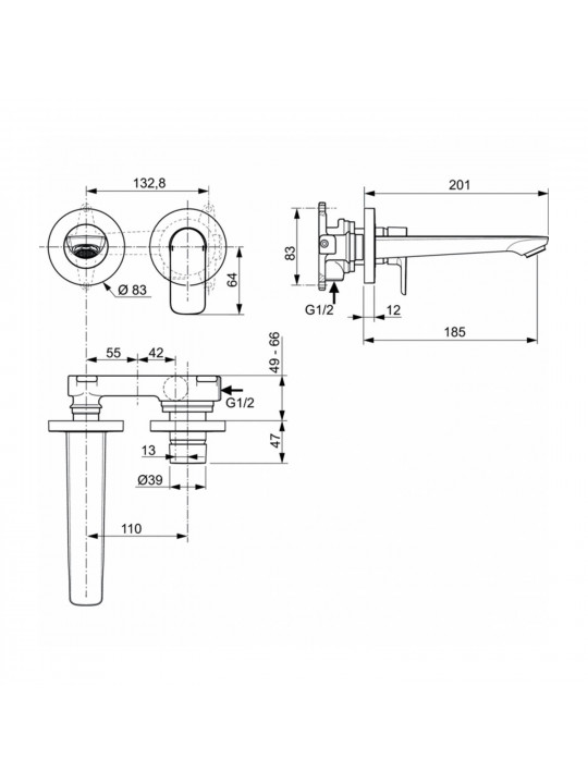 Душ-кран IDEAL STANDARD CONNECT AIR BSN BIN KIT2 HORIZ SP/185 GLD (A7029A2)