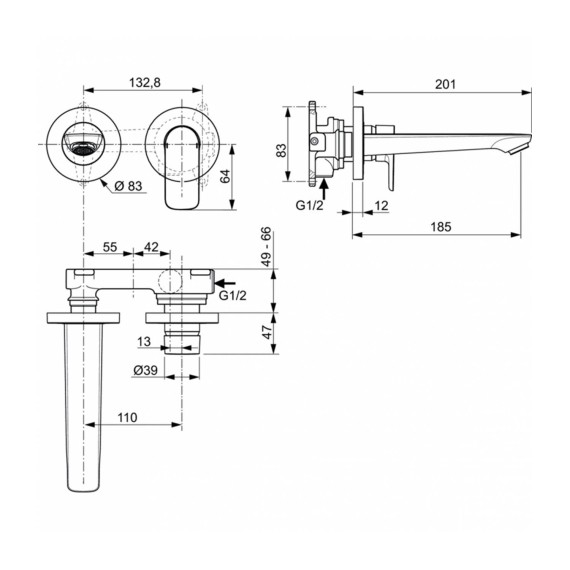 Ցնցուղ-ծորակ IDEAL STANDARD CONNECT AIR BSN BIN KIT2 HORIZ SP/185 GLD (A7029A2)