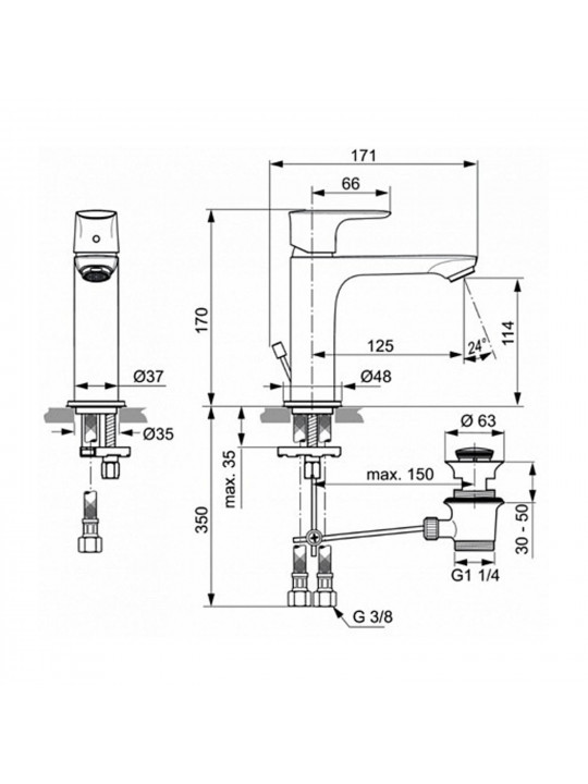 Shower-tap IDEAL STANDARD CONNECT AIR BSN MXR RMTD SLM GR PU/M GOLD (A7012A2)