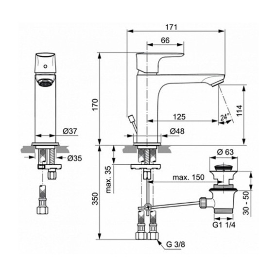 Ցնցուղ-ծորակ IDEAL STANDARD CONNECT AIR BSN MXR RMTD SLM GR PU/M GOLD (A7012A2)
