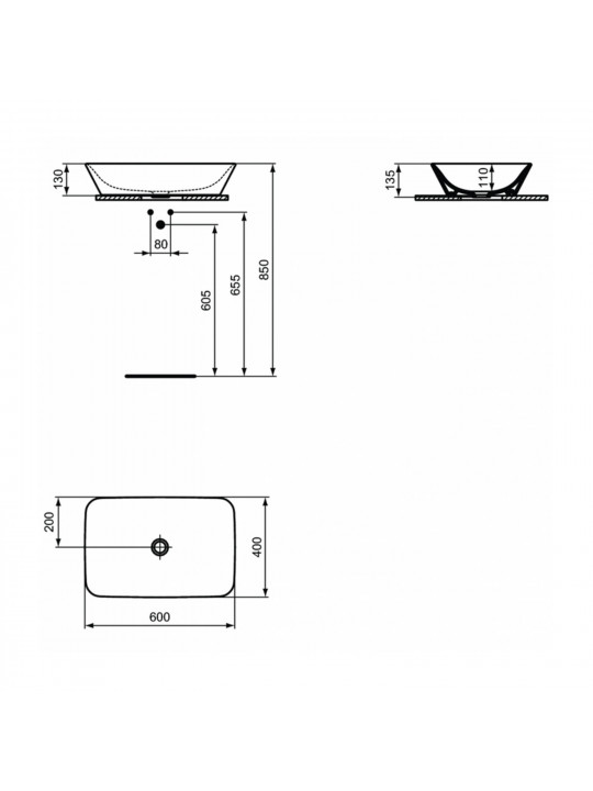 Bathroom sink IDEAL STANDARD CONNECT AIR VSL BSN 60 WHT NOF NTH DECK (E034801)