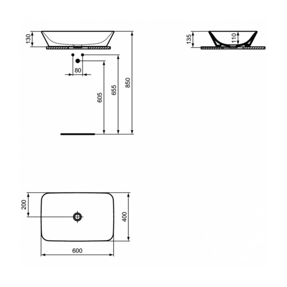 Bathroom sink IDEAL STANDARD CONNECT AIR VSL BSN 60 WHT NOF NTH DECK (E034801)