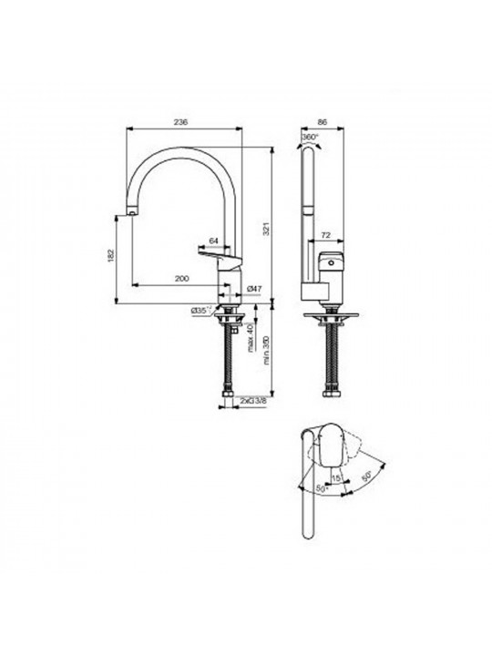 Ցնցուղ-ծորակ IDEAL STANDARD CPLAN SNK MXR RIM HGH TUB R200 CHR (BD339AA)