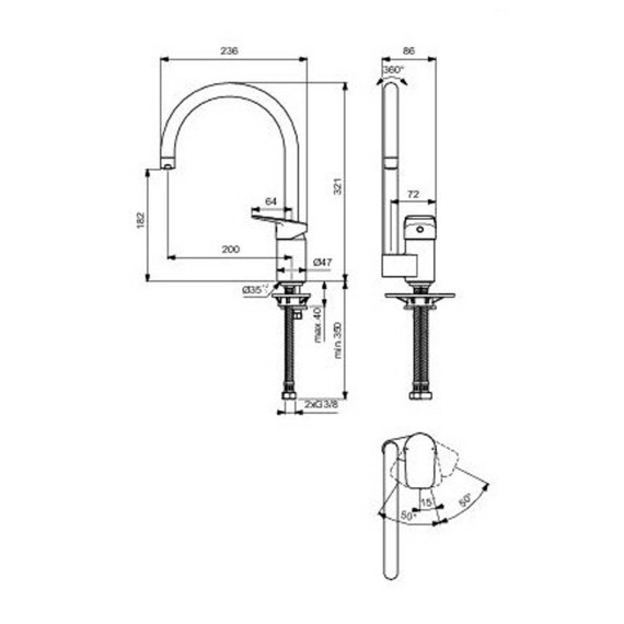 Ցնցուղ-ծորակ IDEAL STANDARD CPLAN SNK MXR RIM HGH TUB R200 CHR (BD339AA)