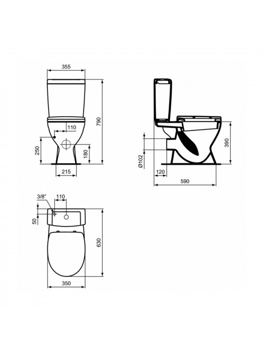 Toilet-bidet IDEAL STANDARD EUROVIT CC PCK SRT HO BI 6/3 NC S&C WHT (V337001)