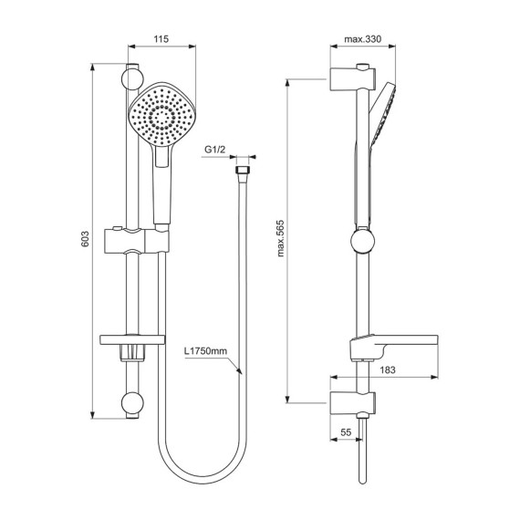 Ցնցուղ-ծորակ IDEAL STANDARD IRAIN EVO SHK 3F/DMD600MM IF/1750 SDLITE (B2621AA)