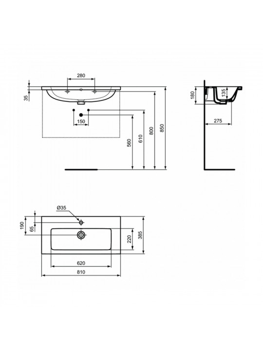 Раковина для ванной комнаты IDEAL STANDARD IS 1 LIFE S VTY BSN 81 WHITE BXD (T458901)