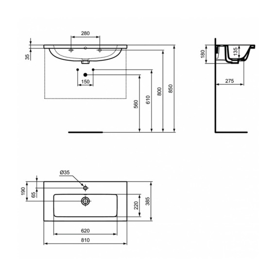 Раковина для ванной комнаты IDEAL STANDARD IS 1 LIFE S VTY BSN 81 WHITE BXD (T458901)