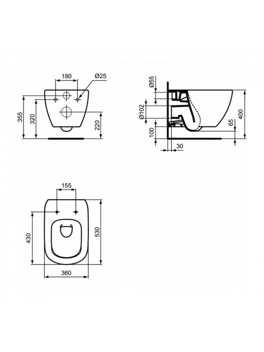 Toilet-bidet IDEAL STANDARD TESI WHG BWL SILK WHT AB HF BXD (T0079V1)