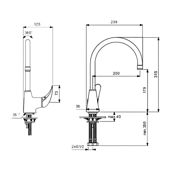 Душ-кран IDEAL STANDARD ORION SNK MXR R-MTD CHR TUB.SPT/R200 (BA365AA)