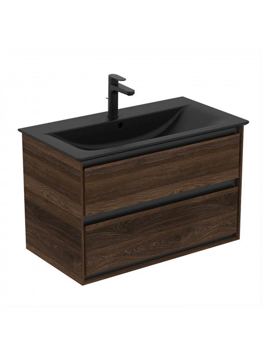 Bathroom sink IDEAL STANDARD C.AIR BSN UNIT 80X44 SLKBLK & WOOD 2 DRWR (R0474NE)