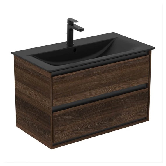 Раковина для ванной комнаты IDEAL STANDARD C.AIR BSN UNIT 80X44 SLKBLK & WOOD 2 DRWR (R0474NE)