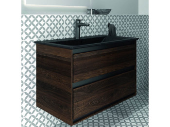 Bathroom sink IDEAL STANDARD C.AIR BSN UNIT 80X44 SLKBLK & WOOD 2 DRWR (R0474NE)