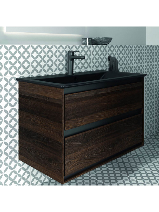 Bathroom sink IDEAL STANDARD C.AIR BSN UNIT 80X44 SLKBLK & WOOD 2 DRWR (R0474NE)