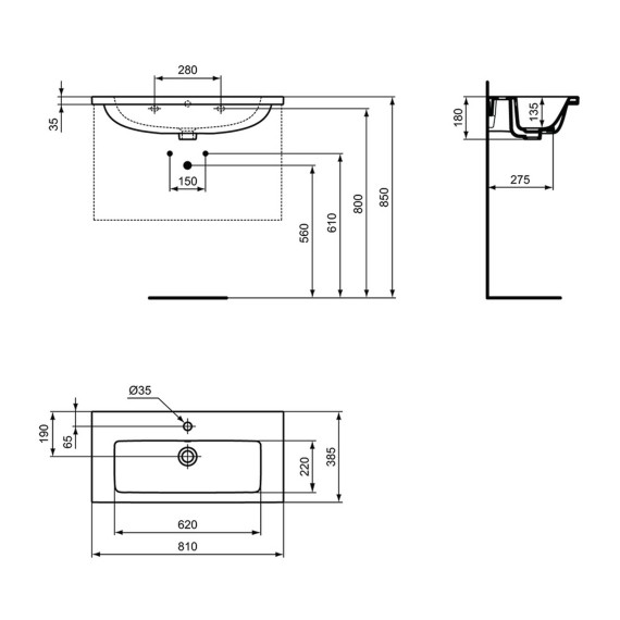 Раковина для ванной комнаты IDEAL STANDARD IS I. LIFE S VTY UNIT 2 DRWS 80 NAT OAK (T5295NX)