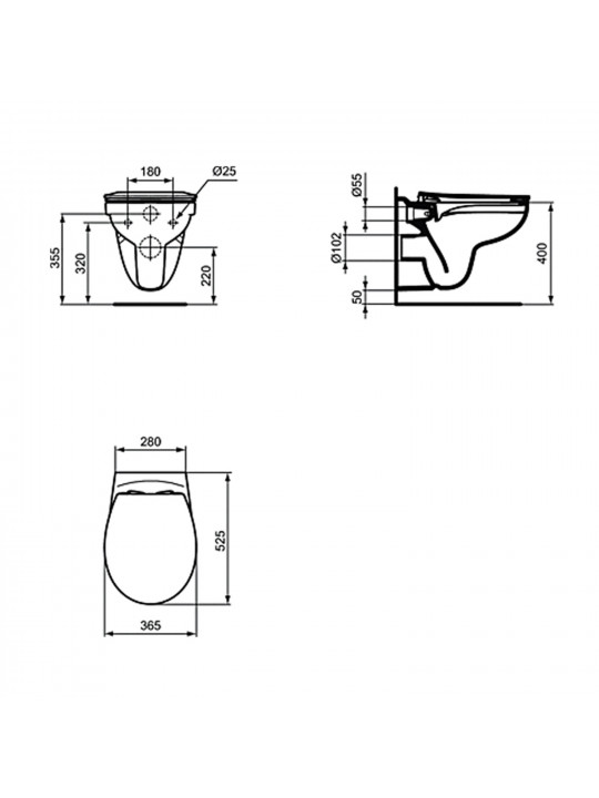 Туалет-биде IDEAL STANDARD TIRSO WH BOWL RIMLS SC S&C WHT (R034301)