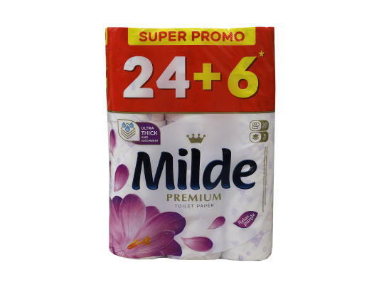 Туалетная бумага MILDE Relax Purple Strong Soft 24+6pcs (027512) 