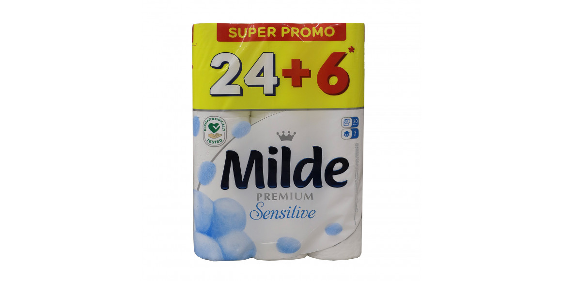 Туалетная бумага MILDE Sensetive 24+6pcs (027529) 