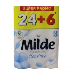 Туалетная бумага MILDE Sensetive 24+6pcs (027529) 