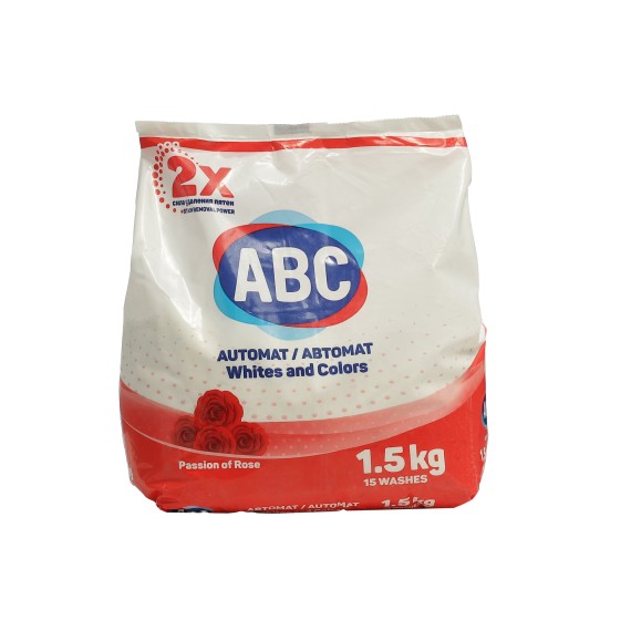Լվացքի փոշի ABC Ավտոմատ, ունիվերսալ վարդի բույրով 1.5 կգ (105374) 