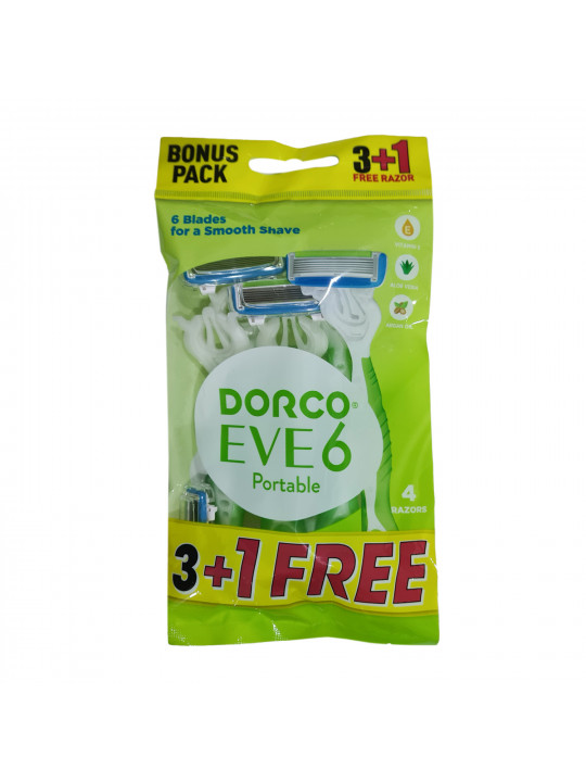 Սափրվելու պարագա DORCO Ածելի 6 սայրով (3+1) Կանաչ Տուփ (591209) 