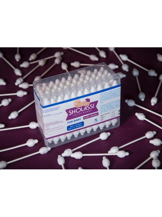Cotton buds SHOLASSI N55 COTTON SWABS BABY W/LIMITER 55PC (231661) 