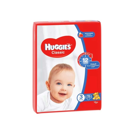 Տակդիր HUGGIES CLASSIC MEGA N3 (4-9KG) 78 PC (543116) 