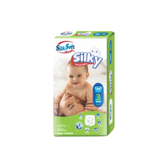 Подгузник SILK SOFT MIDI N3 (4-9KG) 56PC (010320) 