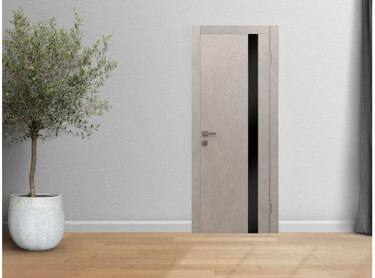 Room doors VDK ПАУТИНКА ПЛЮС ЧЕРНОЕ СТЕКЛО ЛАКОБЕЛЬ БЕТОН СВЕТЛЫЙ (3) 