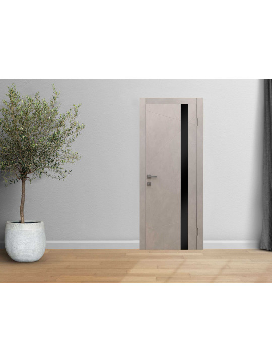 Room doors VDK ПАУТИНКА ПЛЮС ЧЕРНОЕ СТЕКЛО ЛАКОБЕЛЬ БЕТОН СВЕТЛЫЙ (3) 