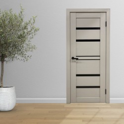 Room doors INDOORS GRACE 302 ЧЕРНОЕ СТЕКЛО ЛАКОБЕЛЬ GREEN WOOD КАПУЧИНО СОФТ 60*200 (врезка под замок) (KA-00005698)