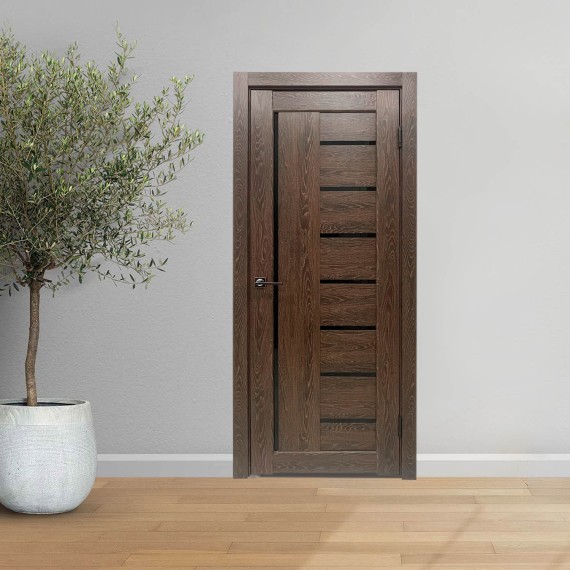 Room doors INDOORS GRACEFUL 501 ЧЕРНОЕ СТЕКЛО ЛАКОБЕЛЬ ФИЛАДЕЛЬФИЯ КОНЬЯК 60*200 (врезка под замок) (KA-00005714)