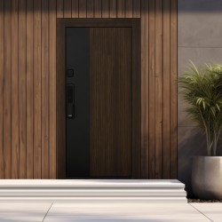 Entrance doors ESTET PRESTIGE 6 MUSTANG B 2050, 960  ЧЕРНЫЙ КВАРЦ / ЯСЕНЬ АМЕРИКАНО  R 
