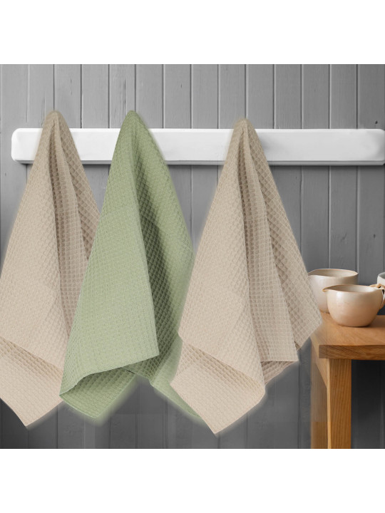 Набор кухонных полотенец VETEXUS VDS 200GSM 3PC BEIGE WITH OLIVE 50X70 (917962) 