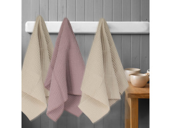 Kitchen towel set VETEXUS VDS 200GSM 3PC BEIGE WITH DUSTY PINK 50X70 (908977) 