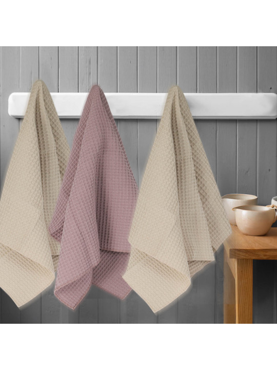 Kitchen towel set VETEXUS VDS 200GSM 3PC BEIGE WITH DUSTY PINK 50X70 (908977) 