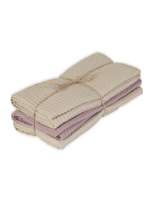 Kitchen towel set VETEXUS VDS 200GSM 3PC BEIGE WITH DUSTY PINK 50X70 (908977) 